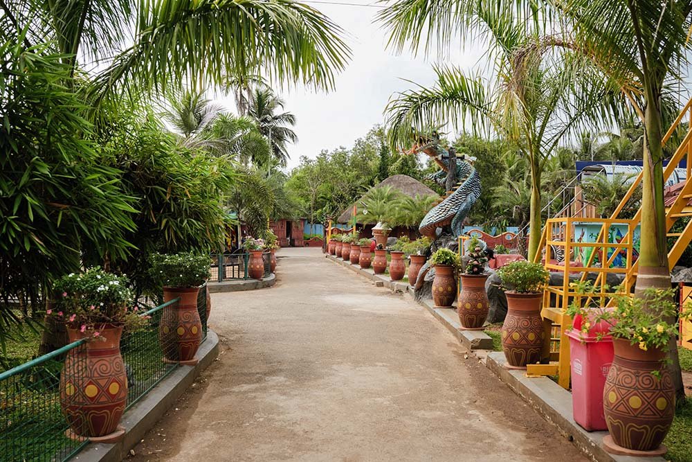 Landscaped garden pathway at Arco Park ’N’ Resort, Kasaragod
