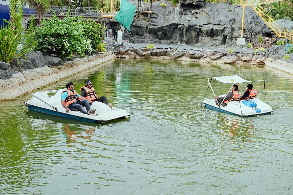 Pedal boats on the water at Arco Park ’N’ Resort, Kasaragod